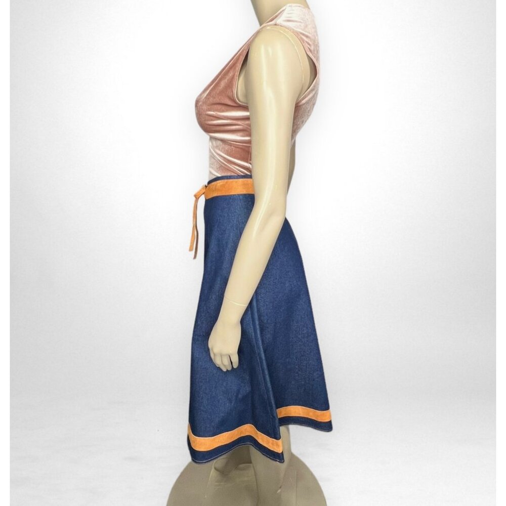 Vintage Denim Skirt with Leather Trim 6 - Picture 6 of 8